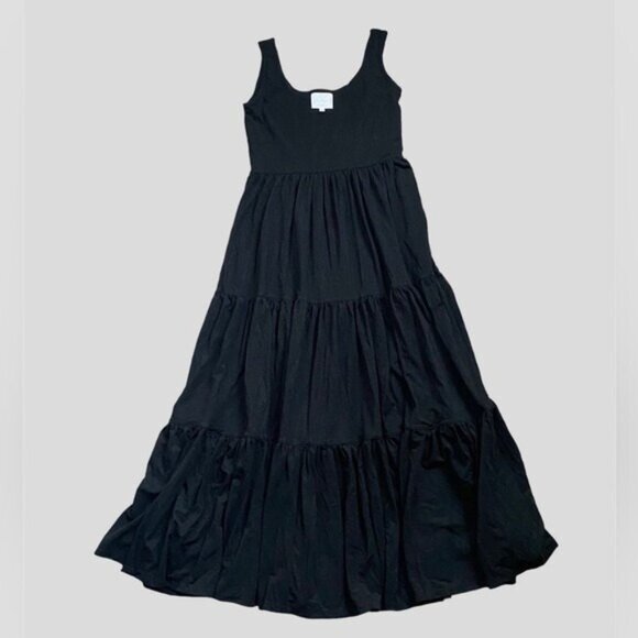 Jewel Box Tiered - Black, Metallic-Silver Maxi Dress – Women’s Size Small - Picture 1 of 8